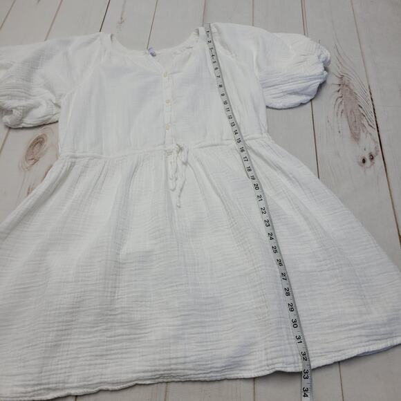Old navy gauze white puff sleeve mini dress button front boho bridal - Picture 3 of 8